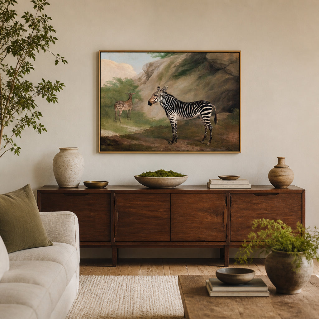 Room mockup featuring 2 Zebras Vintage Animal Art Print