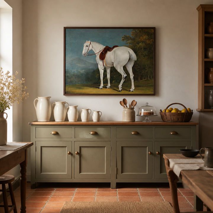 Room mockup featuring A Lady's Grey Hunter Vintage Horse Art Print
