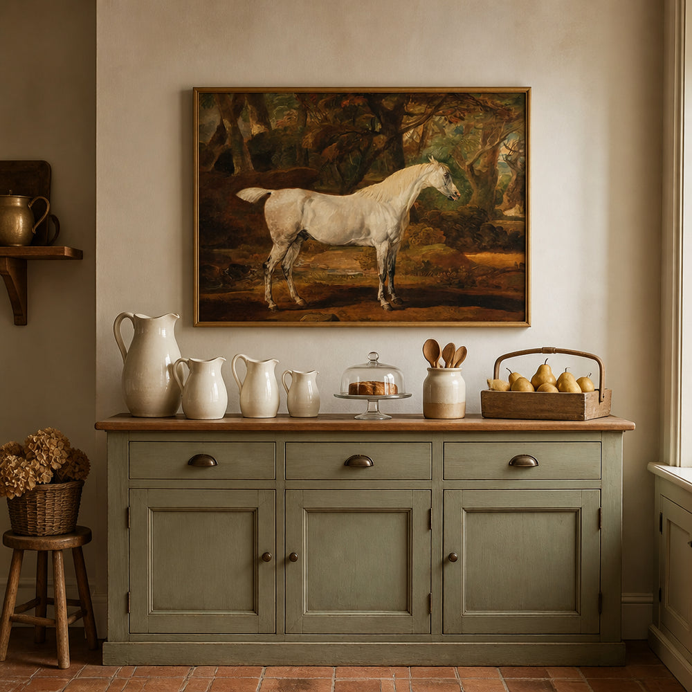 Room mockup featuring Grey Arabian Stallion Horse Art Print