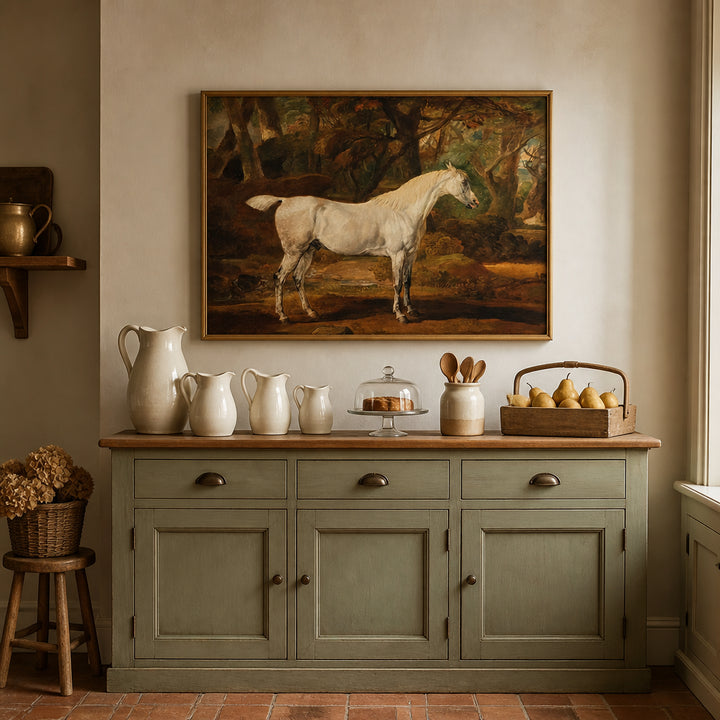Room mockup featuring Grey Arabian Stallion Horse Art Print