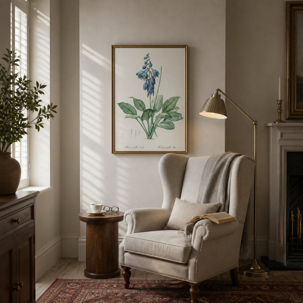 Room mockup featuring Daylily Vintage Flower Art Print