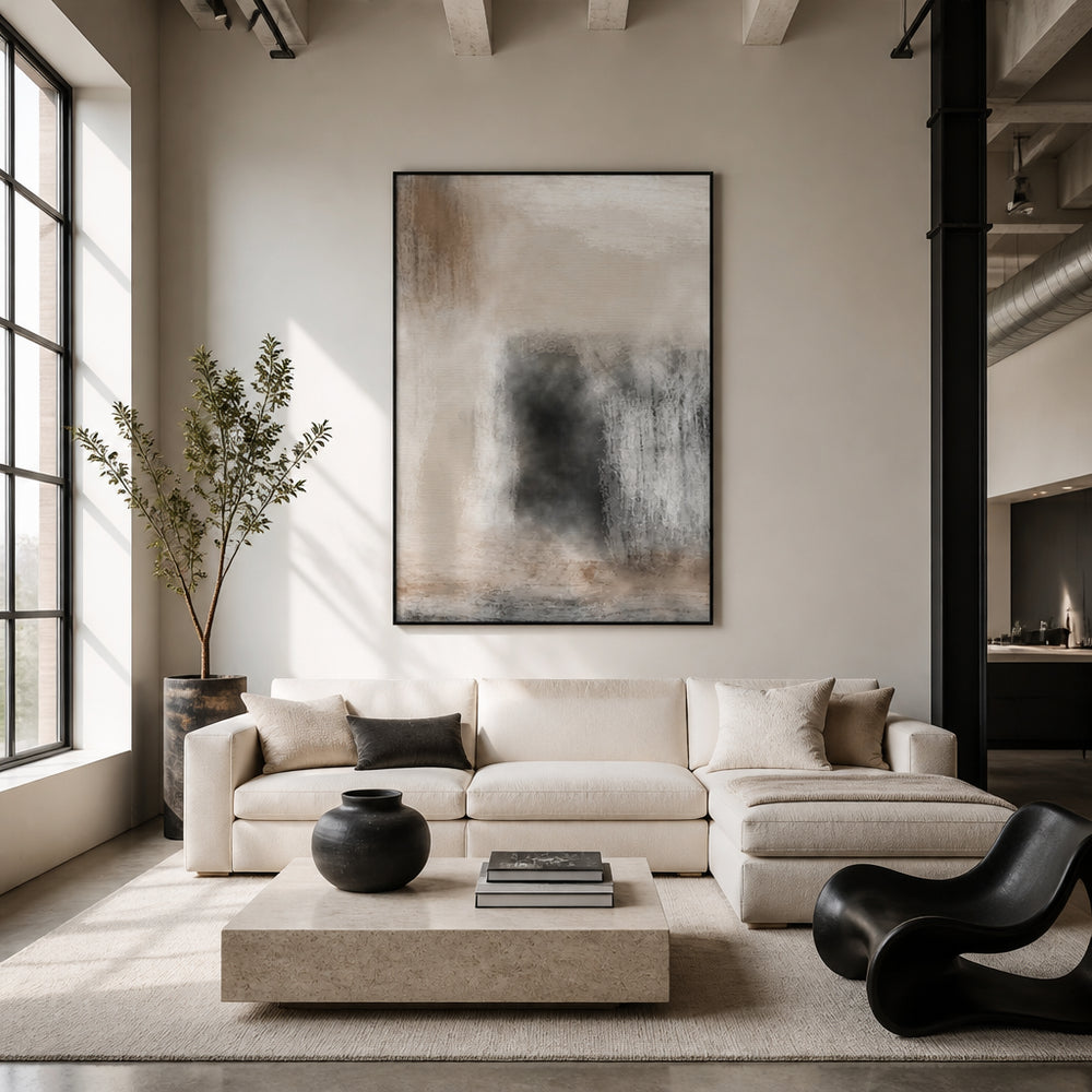 Room mockup featuring Charcoal & Beige Abstract Art Print 1