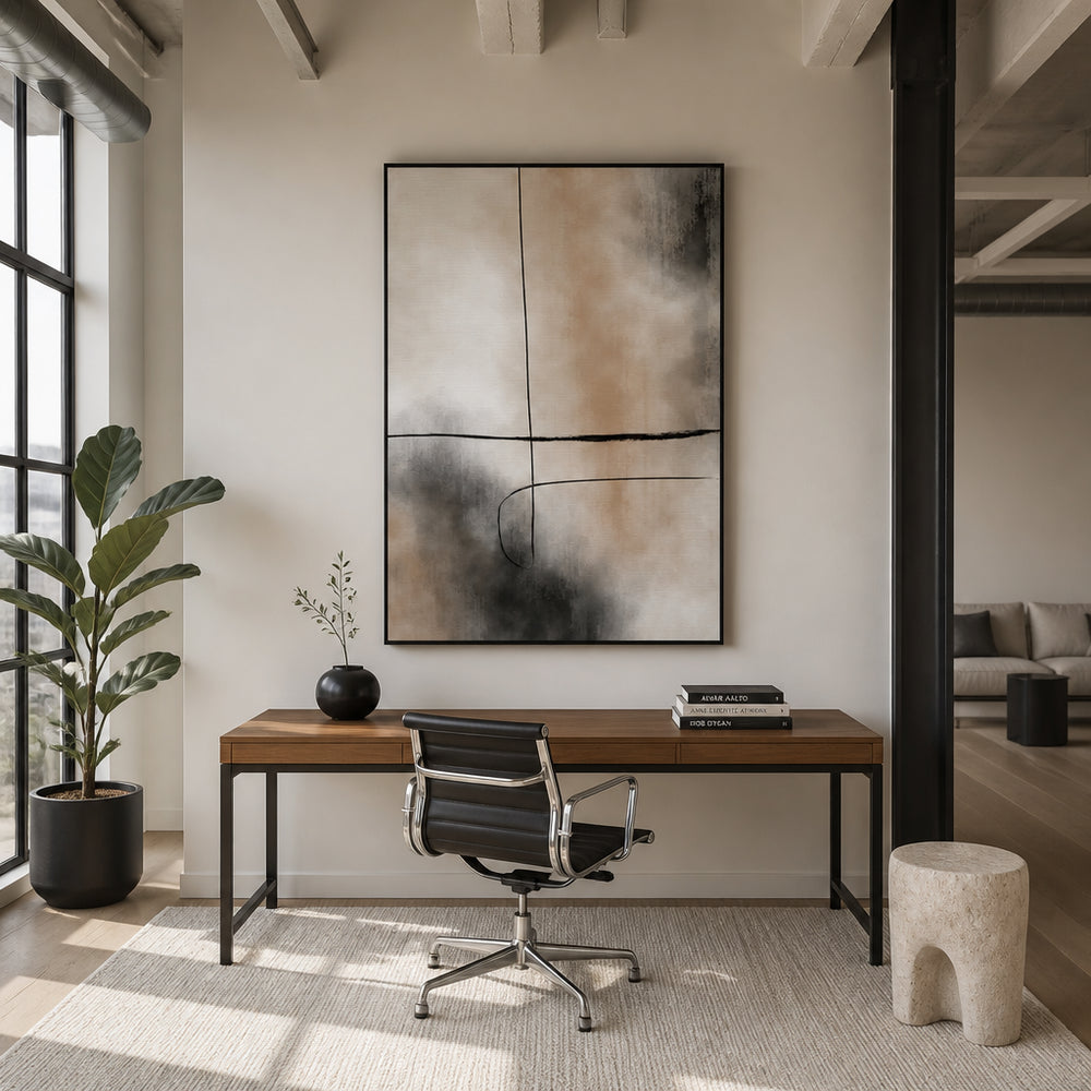 Room mockup featuring Charcoal & Beige Abstract Art Print 2