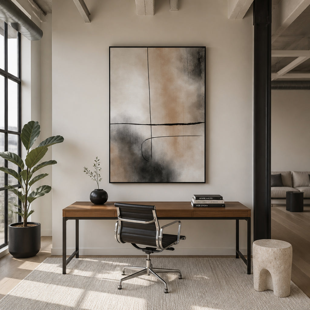 Room mockup featuring Charcoal & Beige Abstract Art Print 2