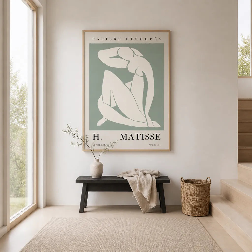 Room mockup featuring Sage Green Matisse Woman Mid-Century Modern Art Print 1