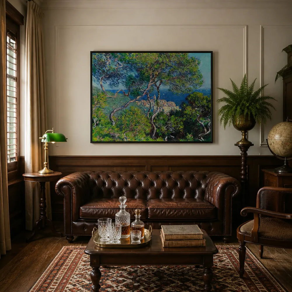 Room mockup featuring "Bordighera" Riviera Landscape Art Print