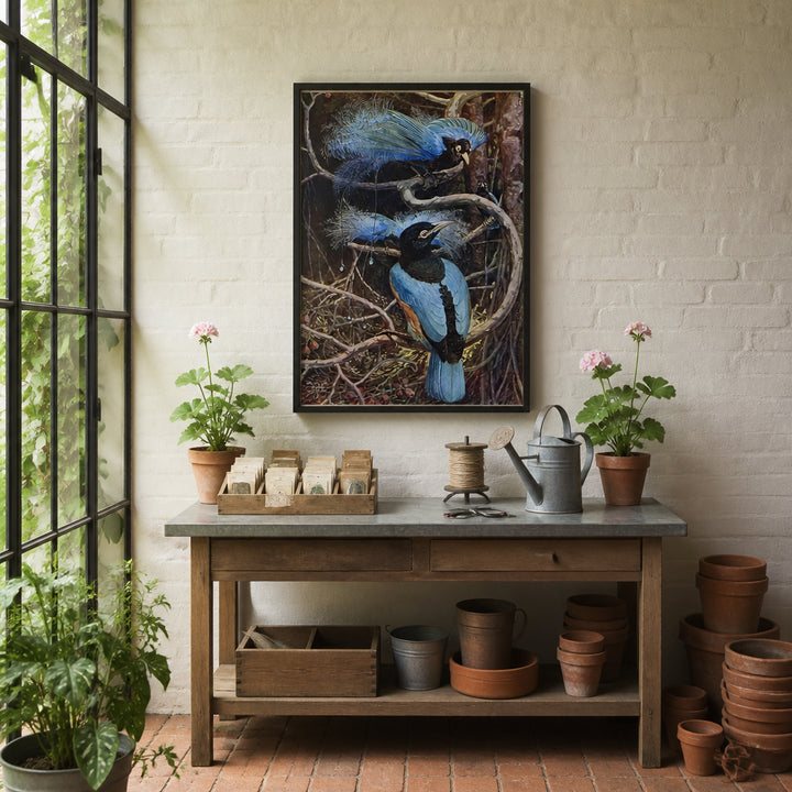 Room mockup featuring The Blue Bird of Paradise Vintage Print