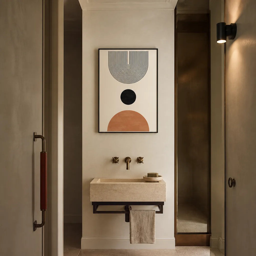 Room mockup featuring Terracotta & Black Mid-Century Modern Print 2