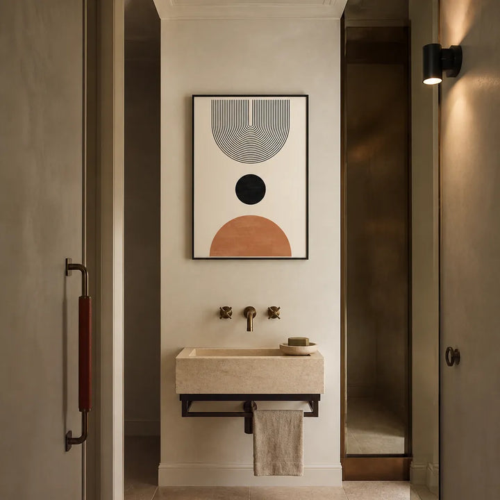 Room mockup featuring Terracotta & Black Mid-Century Modern Print 2