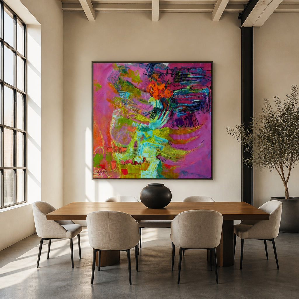 Holiday Abstract Art Print shown in a styled room