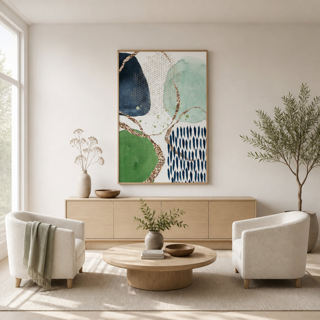 Room mockup featuring Colour Splash Green, Blue & Black Abstract Art Print 1