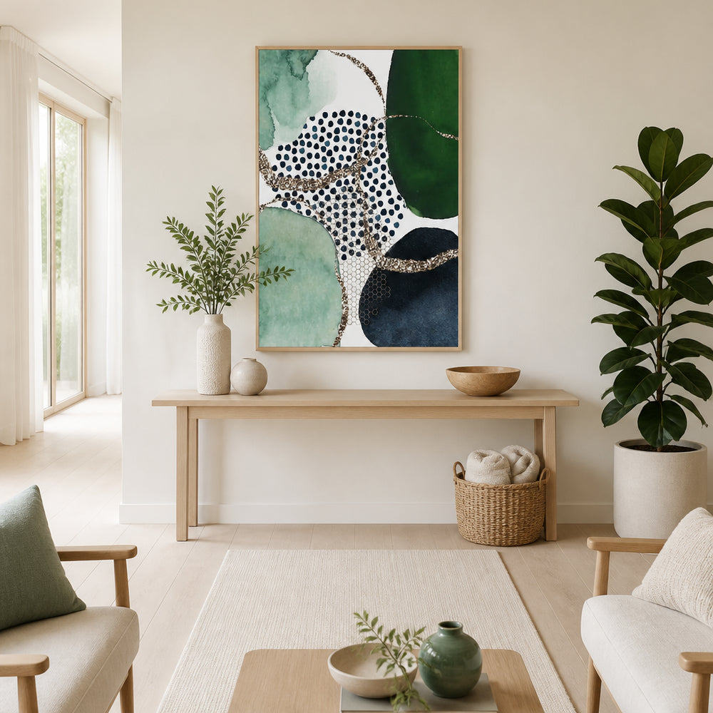 Room mockup featuring Colour Splash Green, Blue & Black Abstract Art Print 2