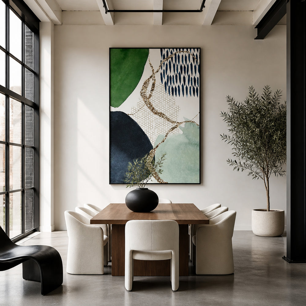 Room mockup featuring Colour Splash Green, Blue & Black Abstract Art Print 3