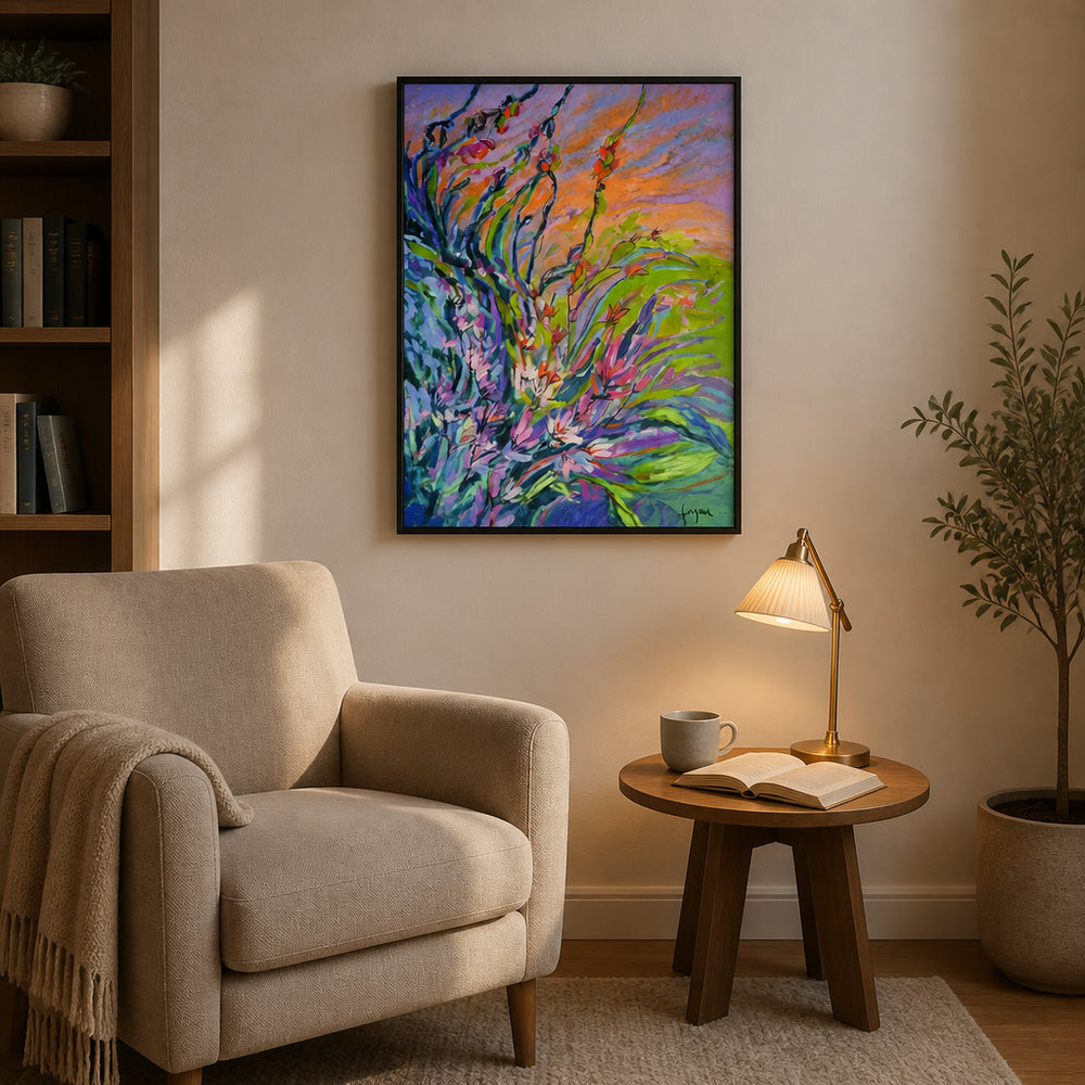 Room mockup featuring Radiance in Bloom Abstract Art Print
