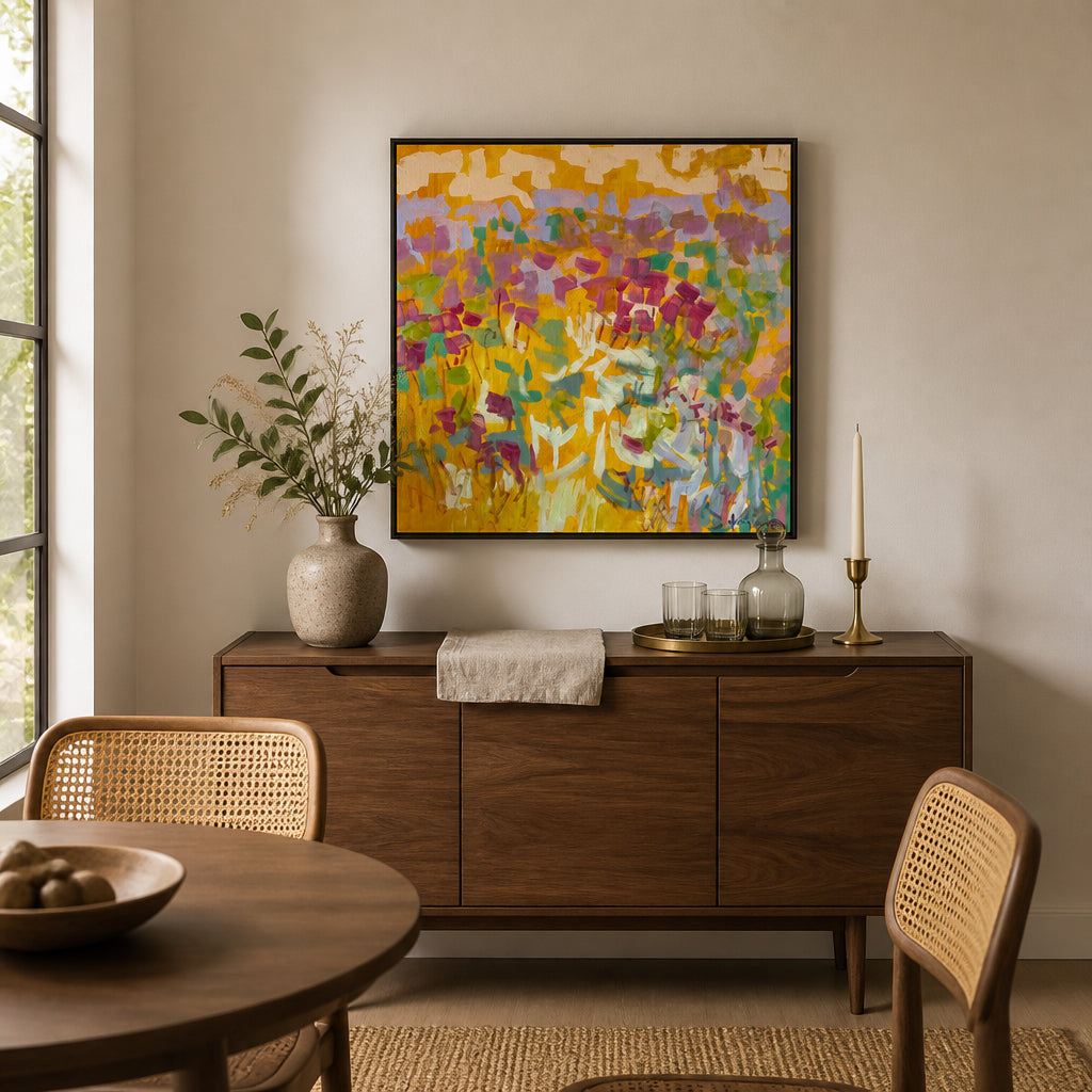 Room mockup featuring Sunshine & Spring Flower Fields Abstract