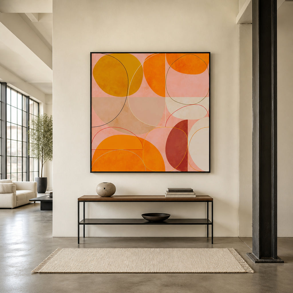 Shapes at Play Abstract Art Print 2 shown in a styled room