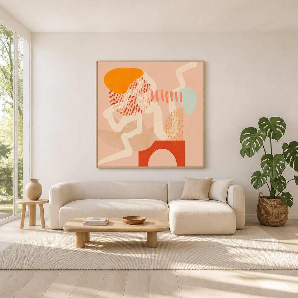 Shapes at Play Abstract Art Print 1 shown in a styled room