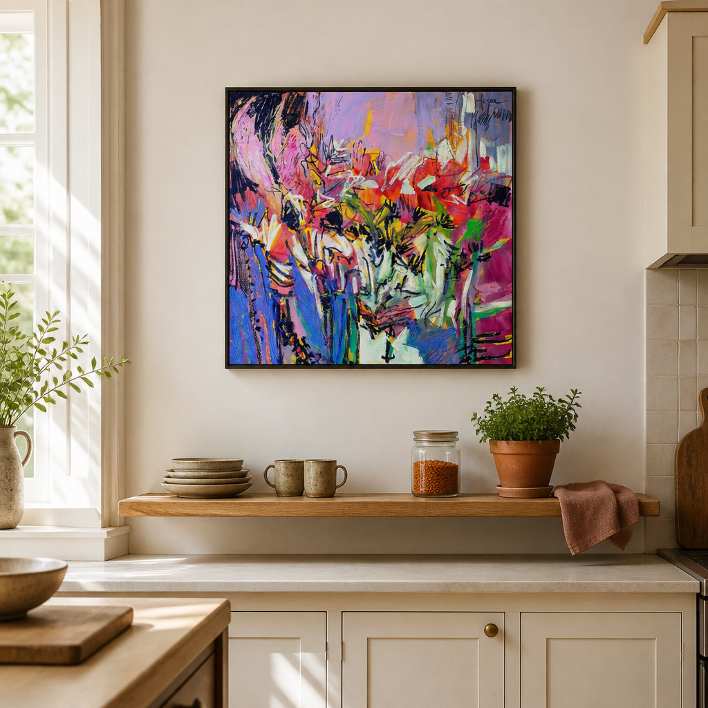 Room mockup featuring A Season to Bloom Abstract Art Print