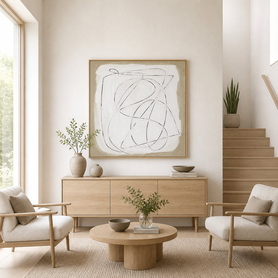 Format in Neutral Abstract Art Print in a room setting