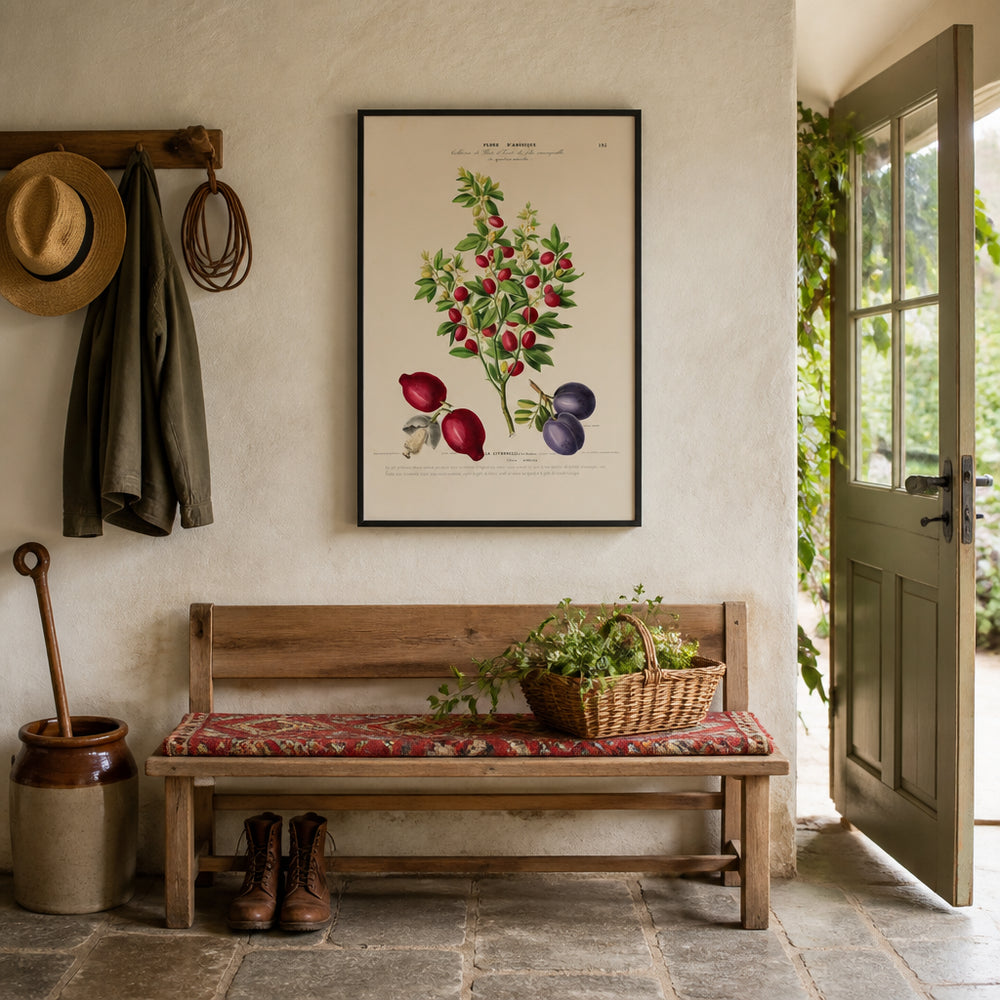 Room mockup featuring Bountiful Berries and Blooms Vintage Art Print