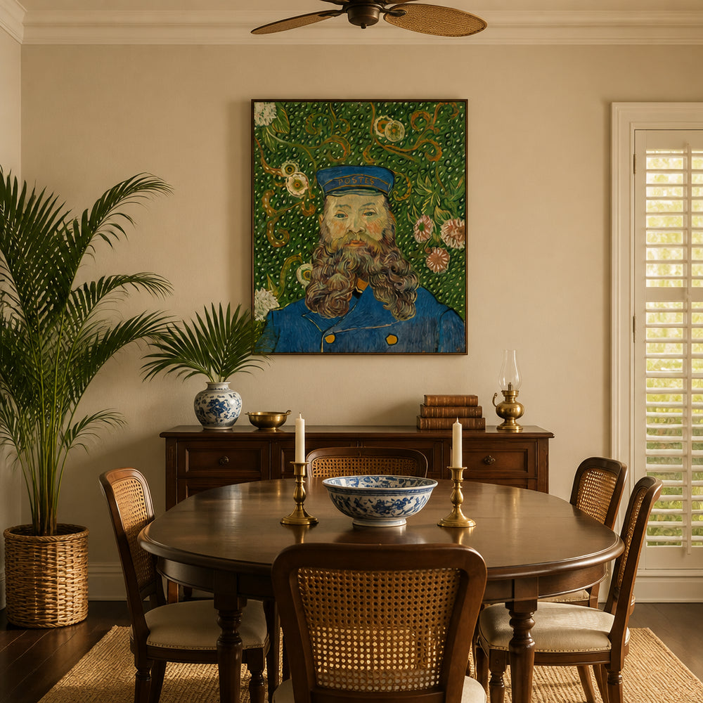 Room mockup featuring Portrait of Joseph Roulin by Vincent Van Gogh