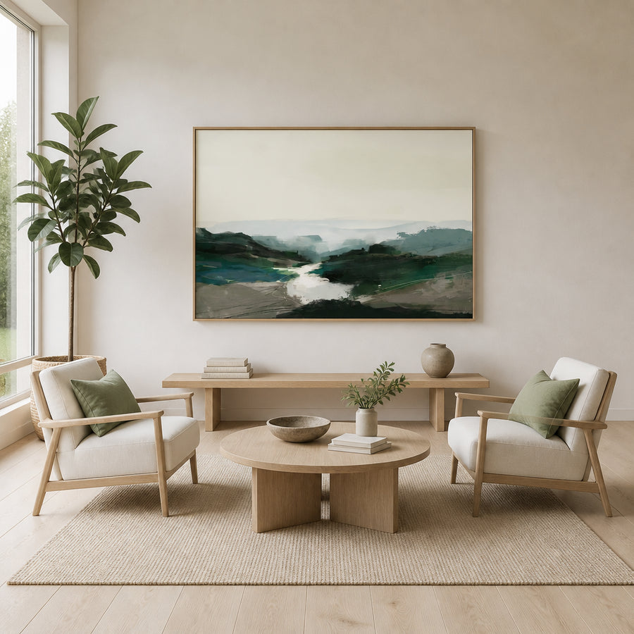 Tranquil Landscape Abstract Art Print in a room setting