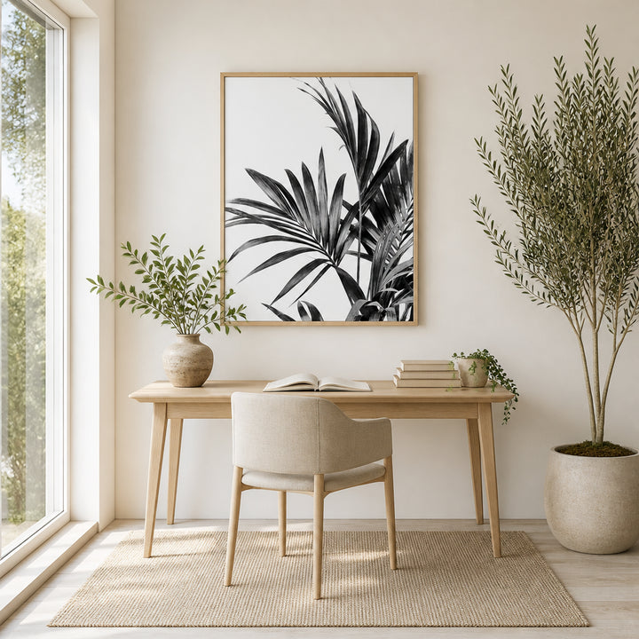 Room mockup featuring Palm Leaves in Monochrome Photography Print 1