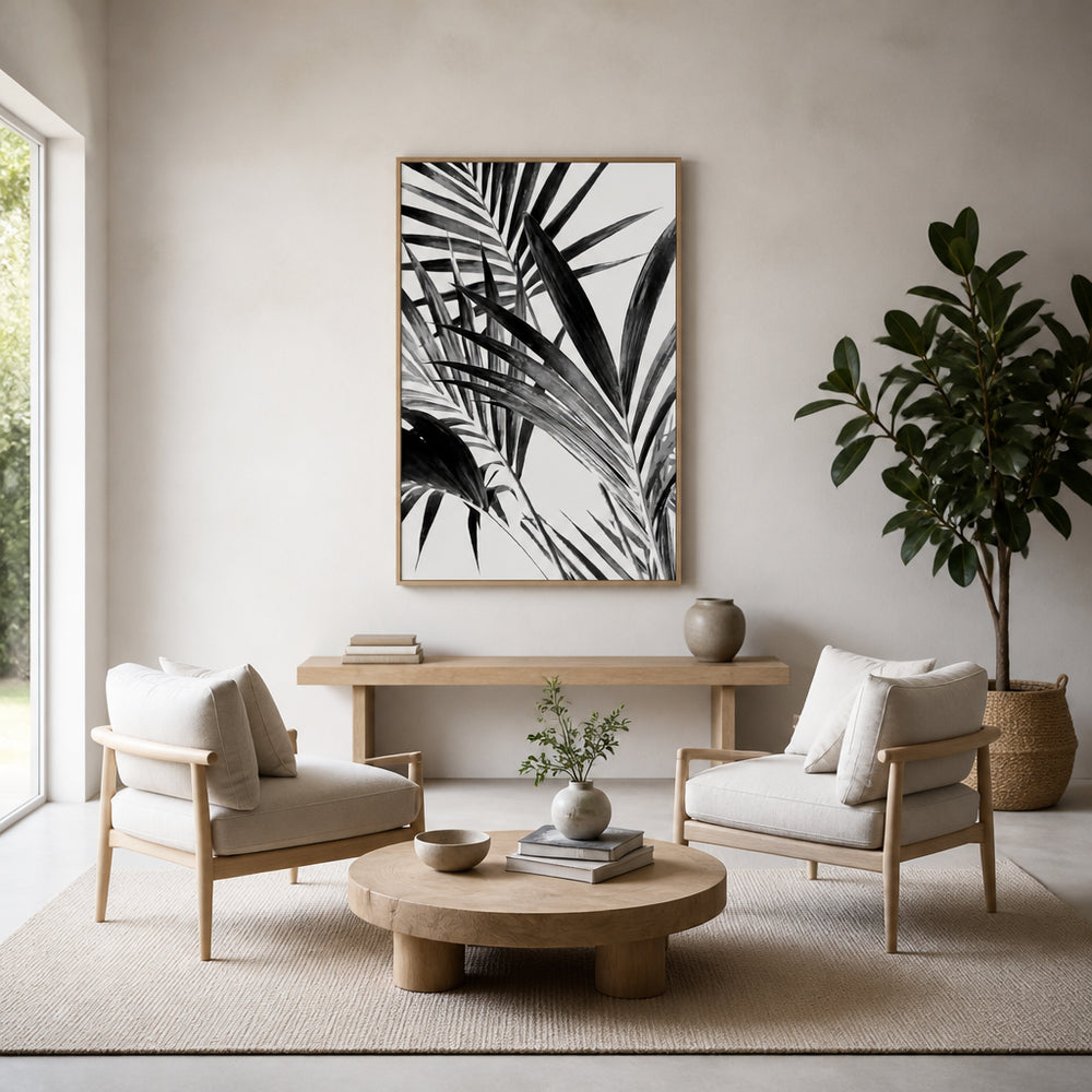 Room mockup featuring Palm Leaves in Monochrome Photography Print 2