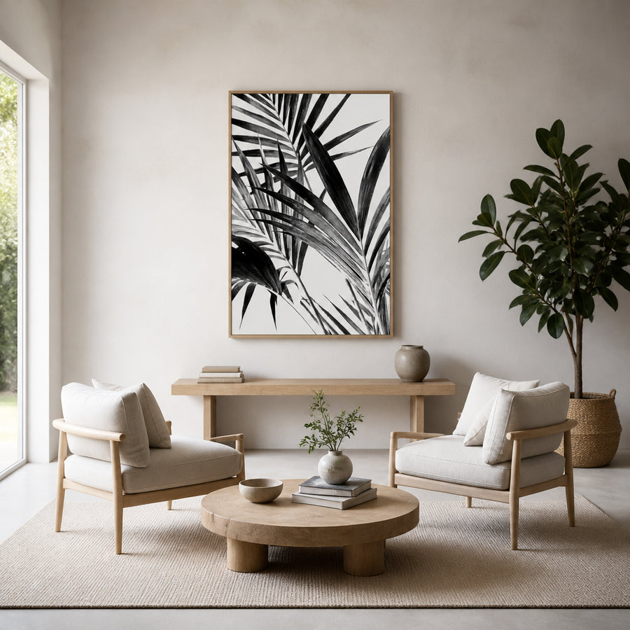 Palm Leaves in Monochrome Photography Print 2 in a room setting