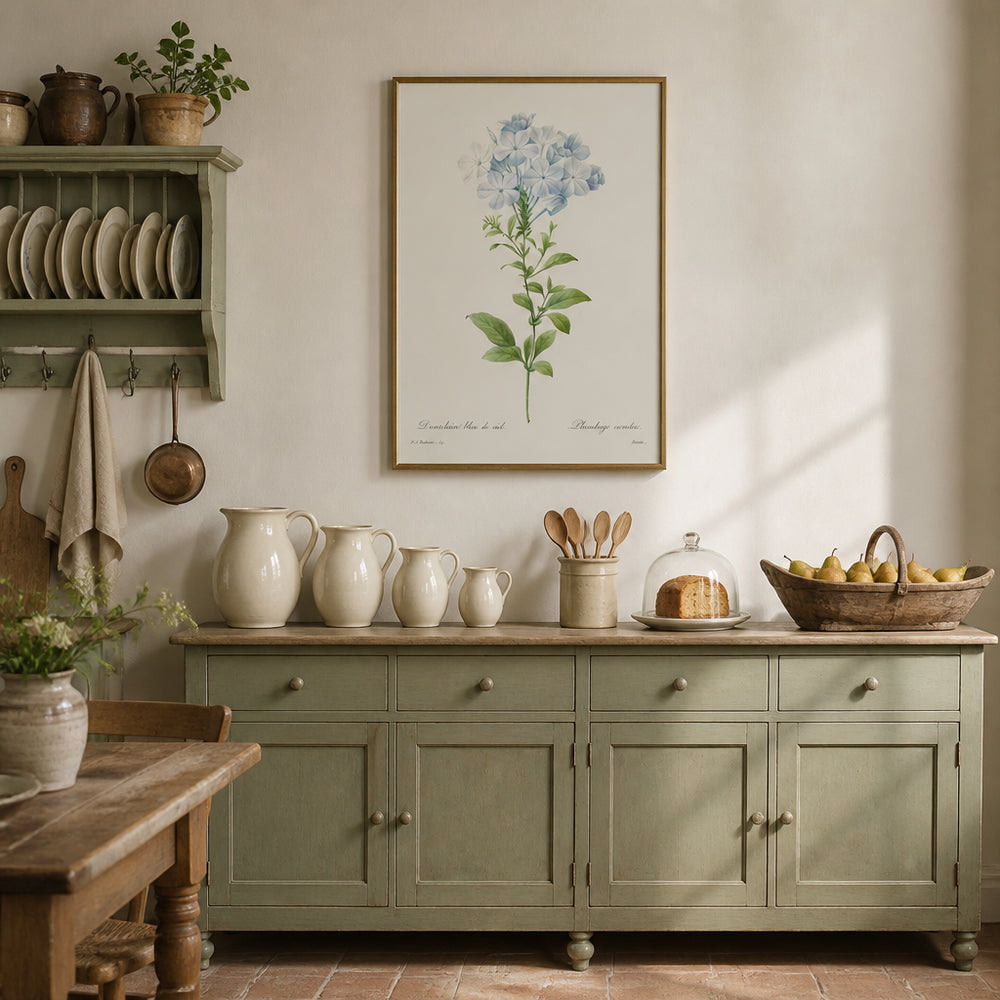 Room mockup featuring Celestial Plumbago Vintage Art Print