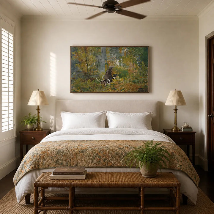 Room mockup featuring On The Trail by Winslow Homer Art Print