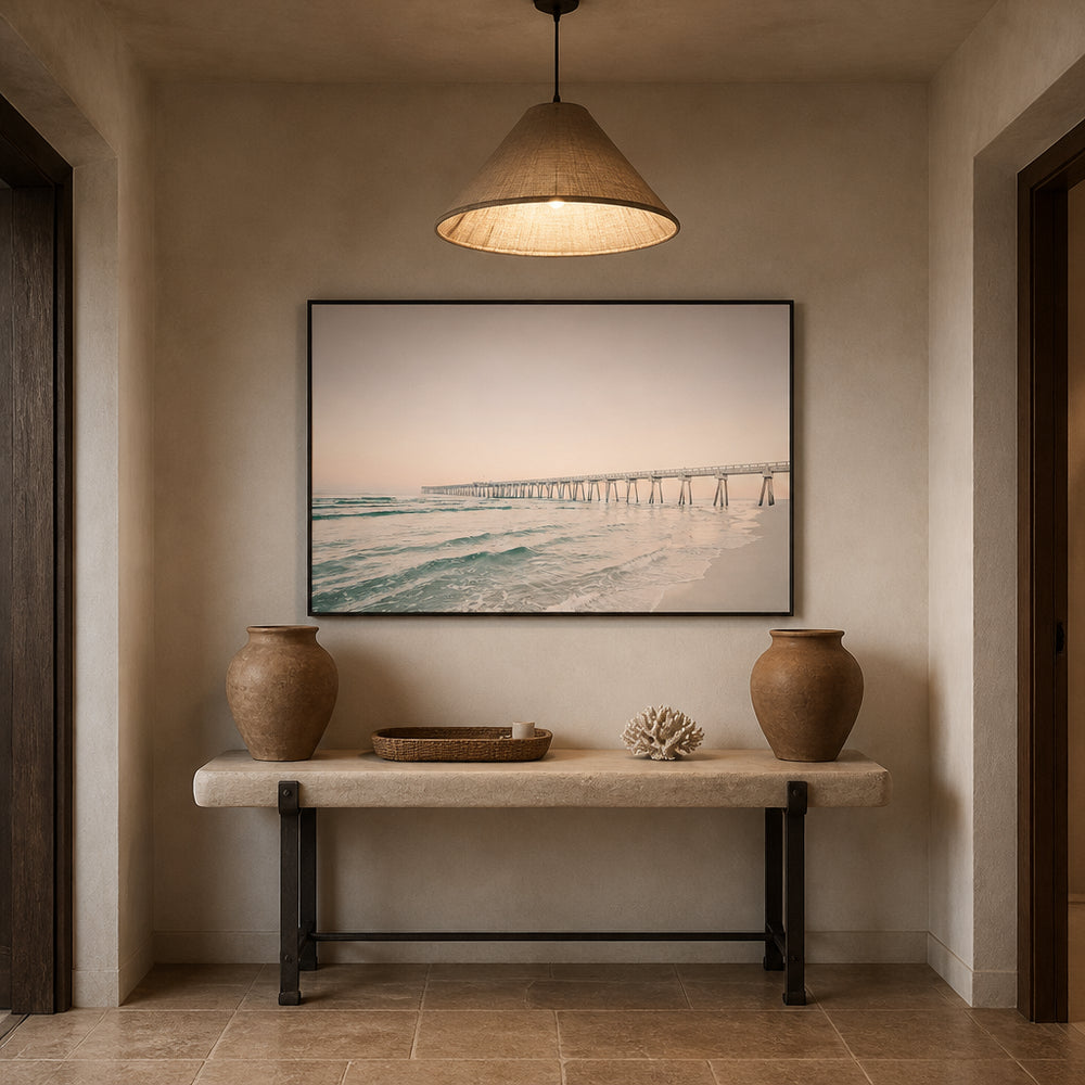 Room mockup featuring Serene Pier Sunset Print