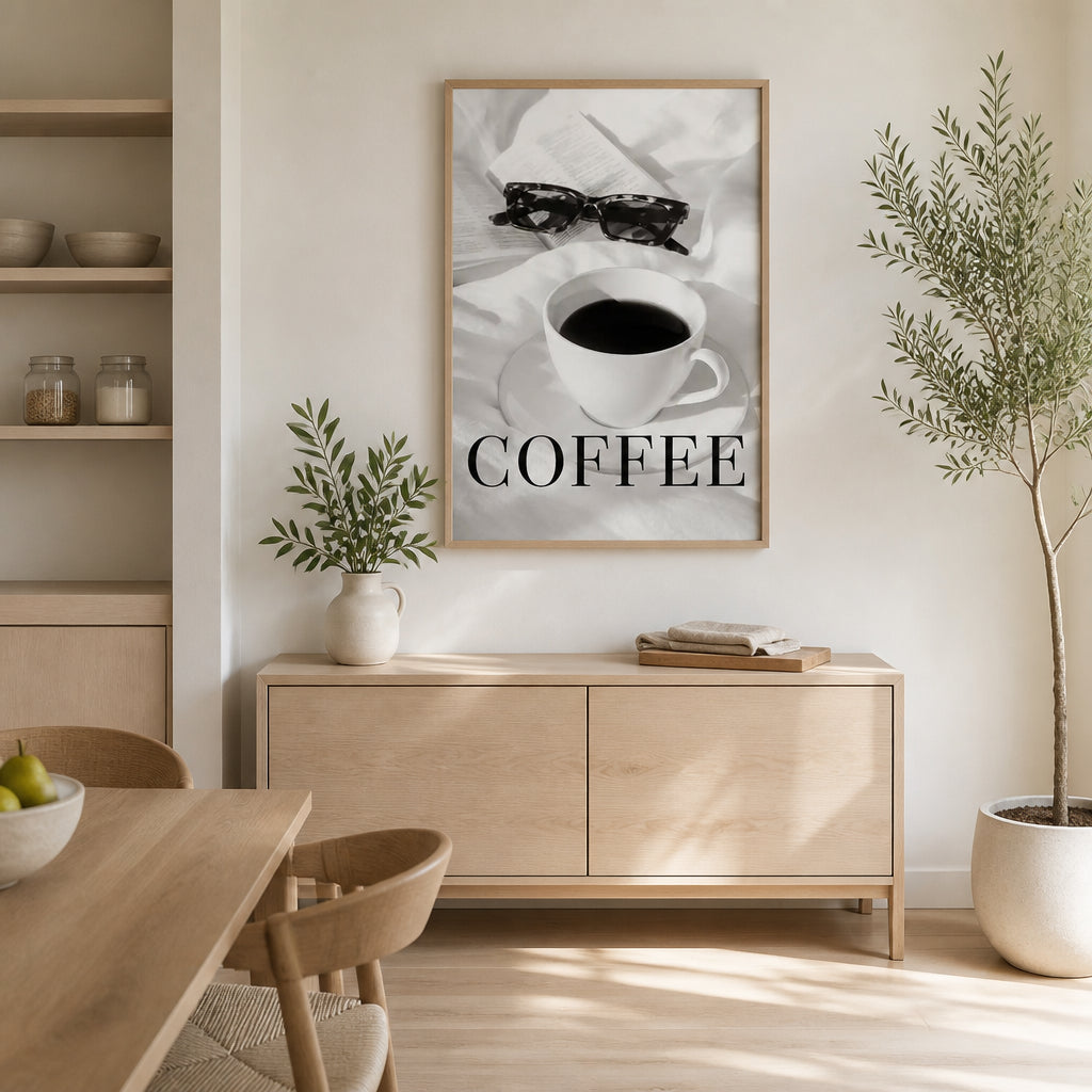 Room mockup featuring Coffee in Bed Word Art Print