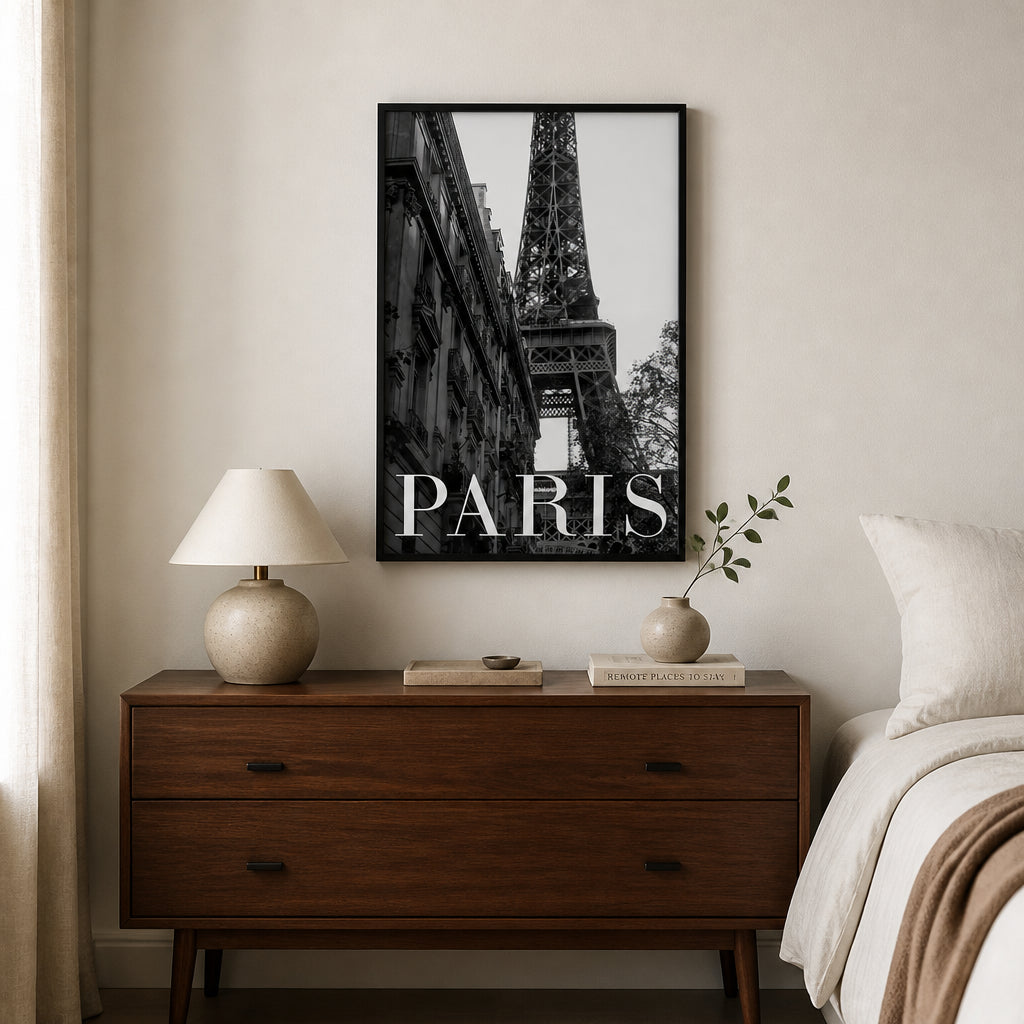 Room mockup featuring Paris Text 1 Word Art Print