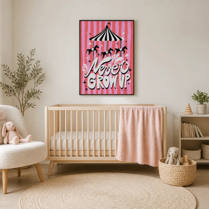 Room mockup featuring Carousel - Never Grow Up Children's Art Print