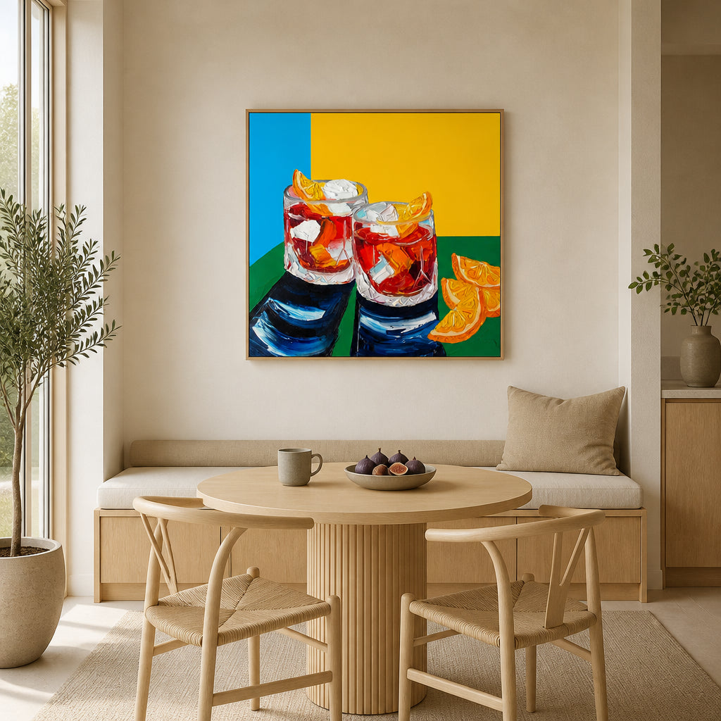 Room mockup featuring Citrus Splendor Negroni Drinks Art Print