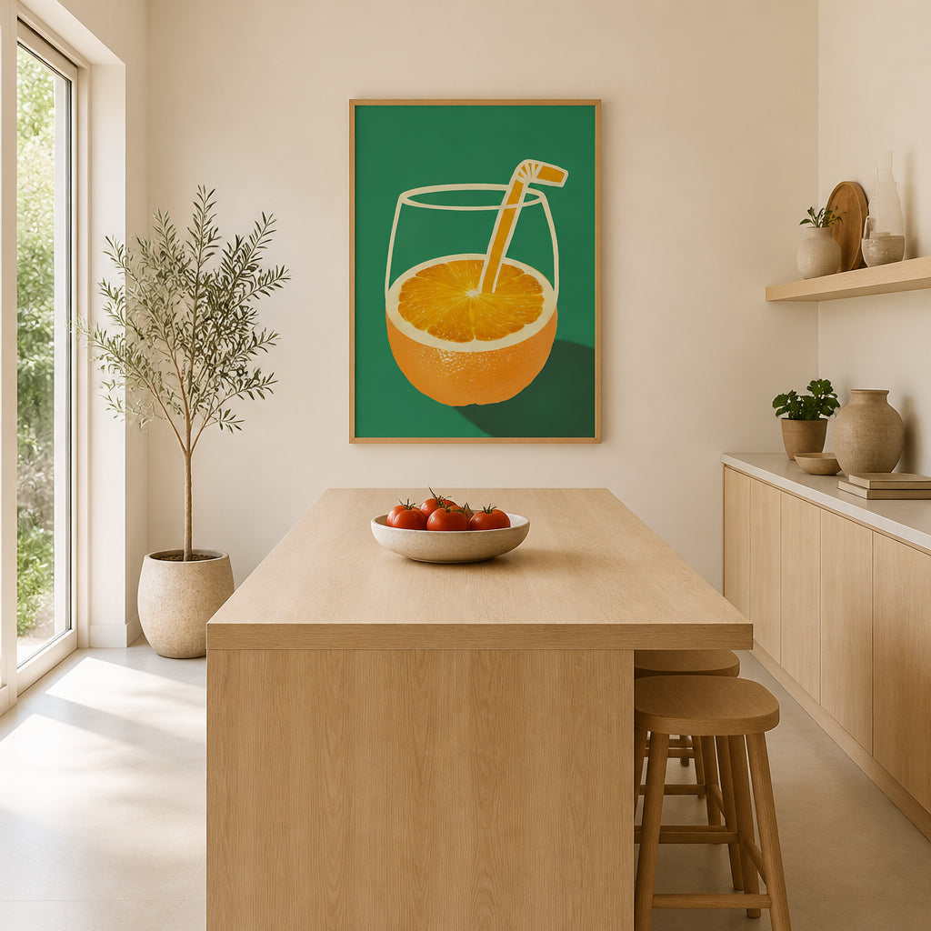 Room mockup featuring Citrus Zest Delight Drinks Art Print