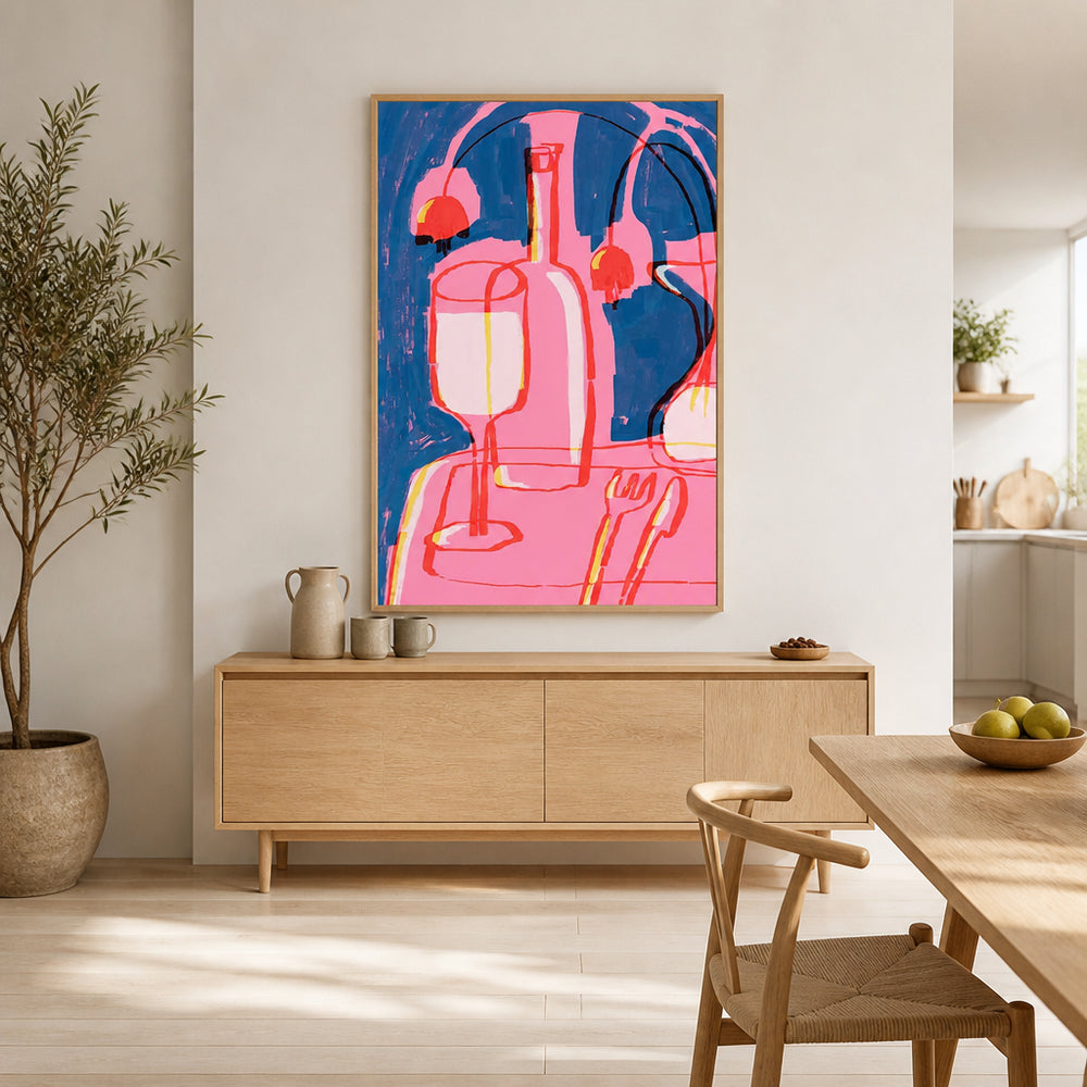 Room mockup featuring Cerulean Elegance Contemporary Drinks Art Print