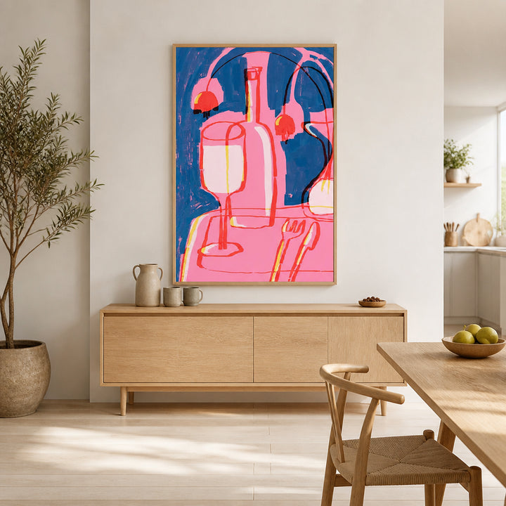 Room mockup featuring Cerulean Elegance Contemporary Drinks Art Print