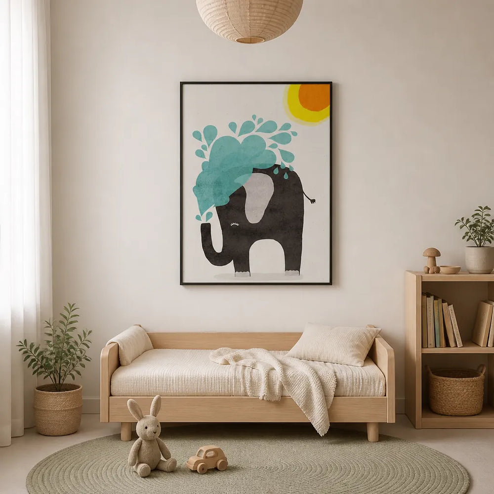 Room mockup featuring Funny elephant by Treechild Print