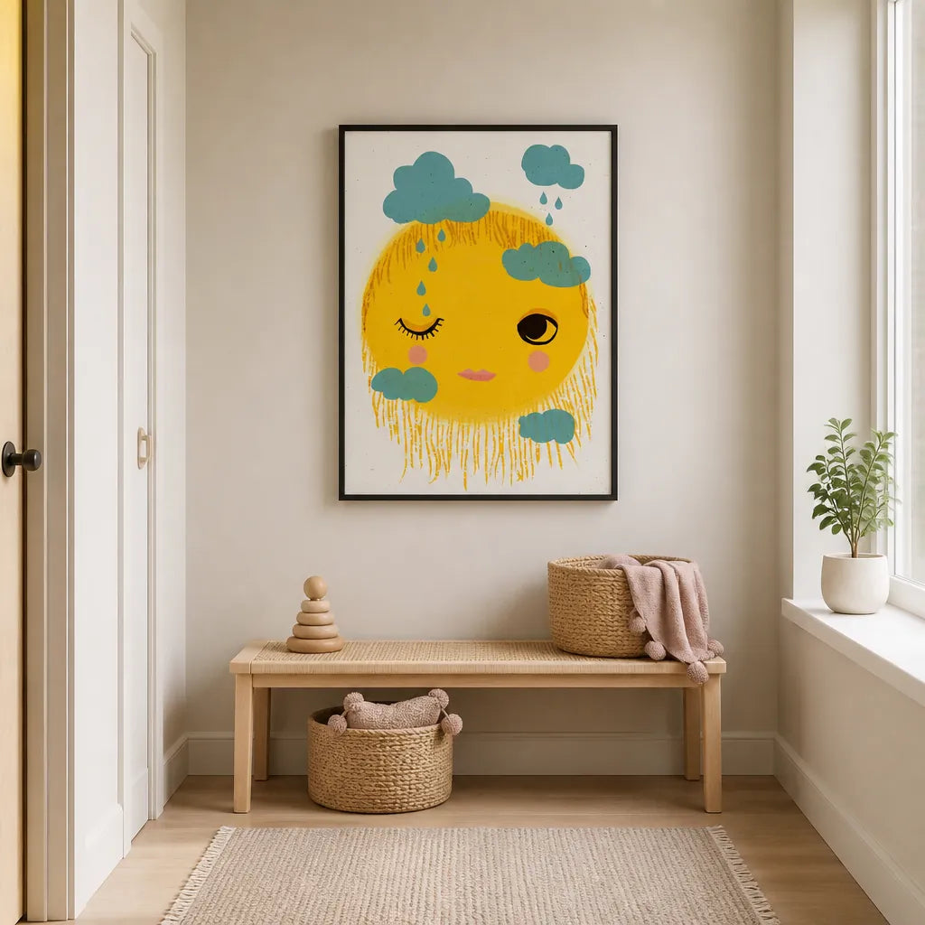 Room mockup featuring Sun And Rain by Treechild Print