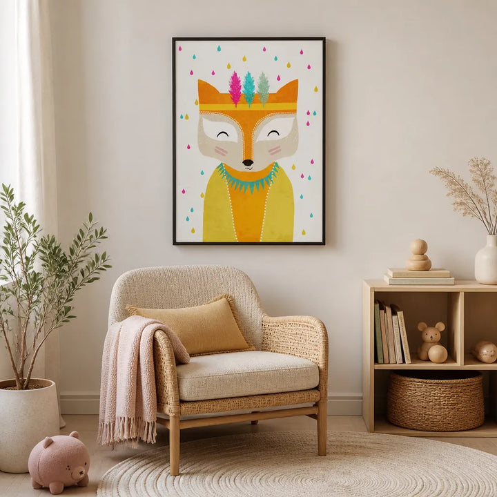 Room mockup featuring Whimsical Fox with Feathers Print