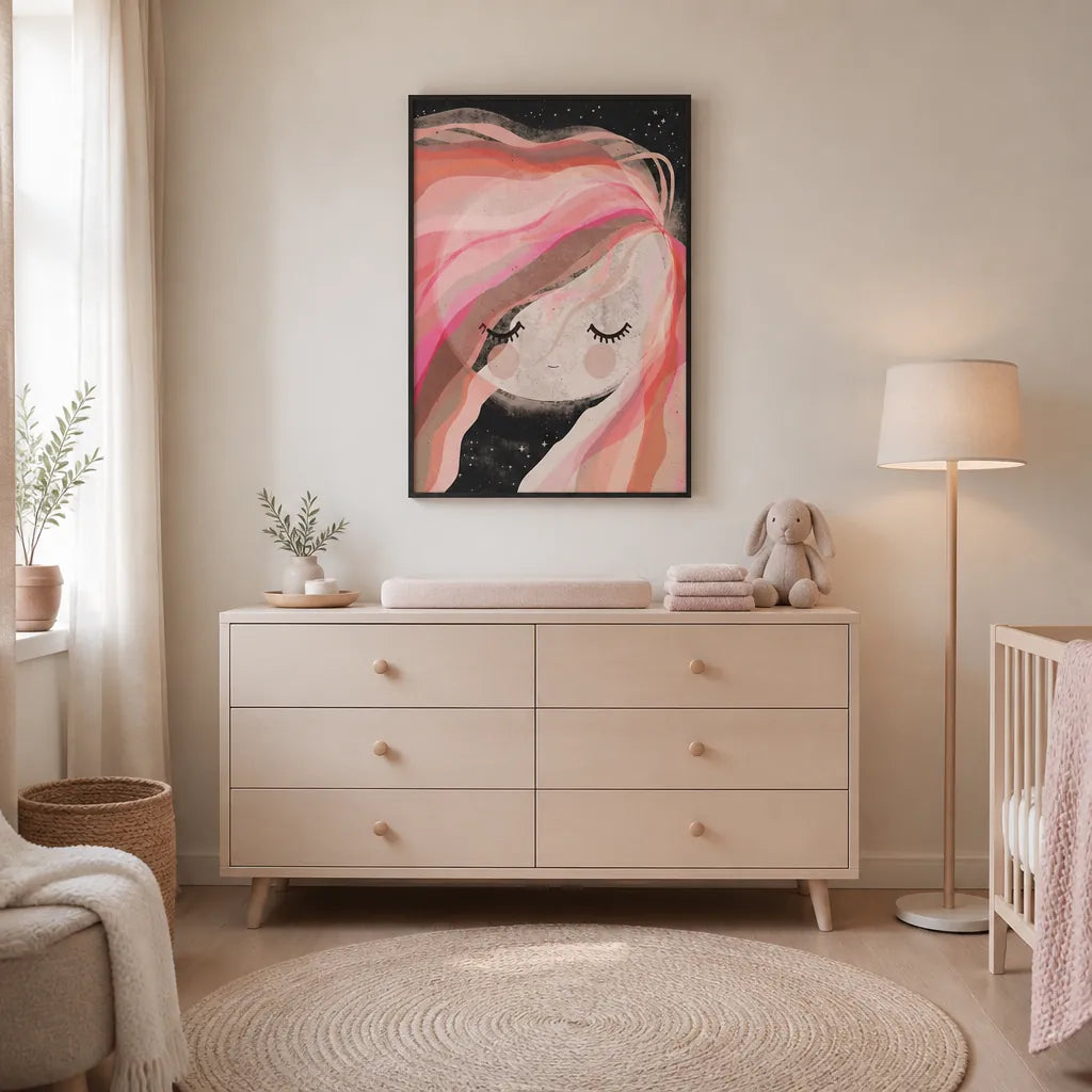 Room mockup featuring Moon Girl by Treechild Print