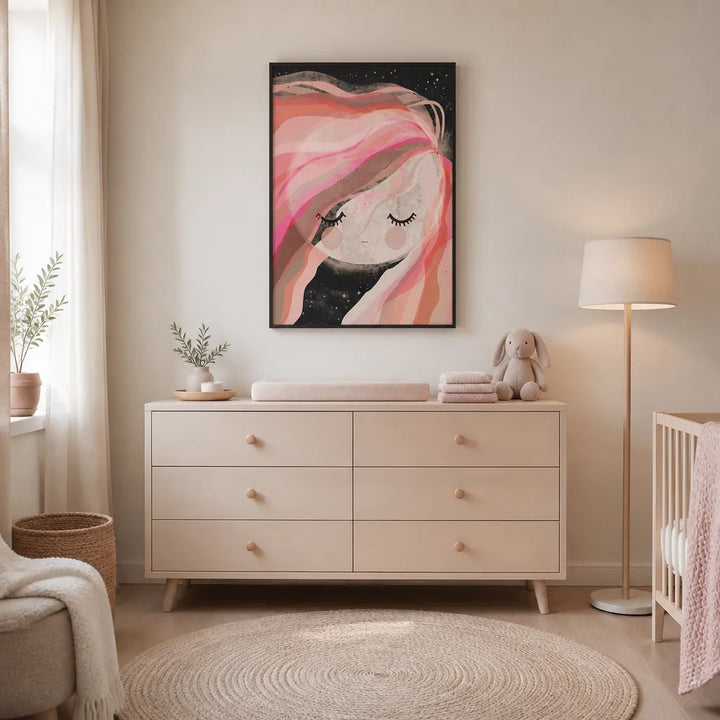 Room mockup featuring Moon Girl by Treechild Print