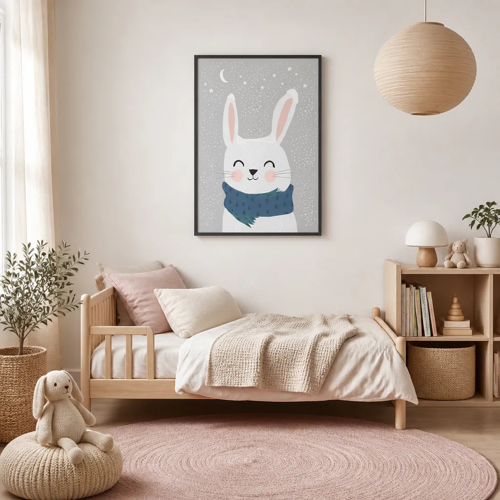 Room mockup featuring Snow Bunny by Treechild Print