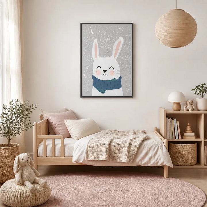 Room mockup featuring Snow Bunny by Treechild Print