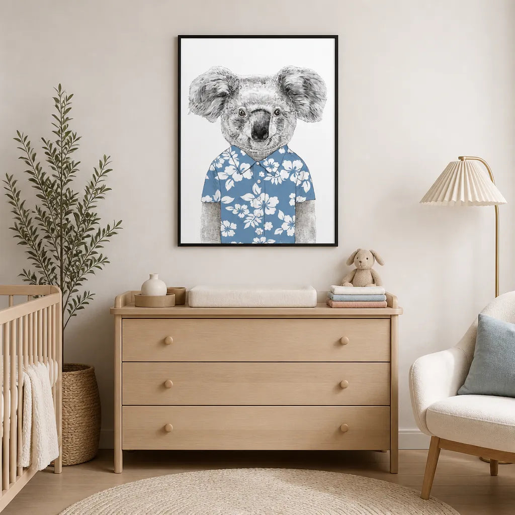 Room mockup featuring Floral Breeze Koala Print