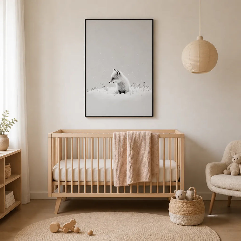 Room mockup featuring Snow Fox by Treechild Print