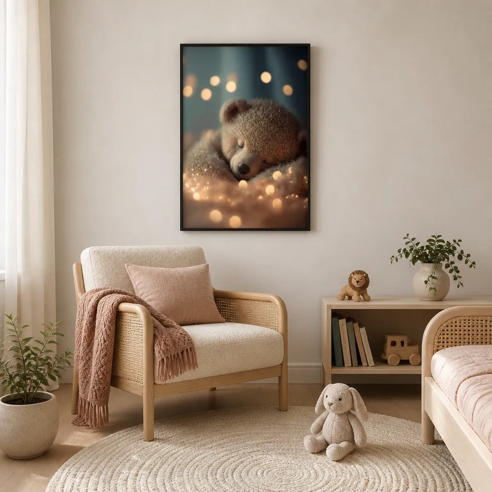 Room mockup featuring Twinkling Slumber Bear Print