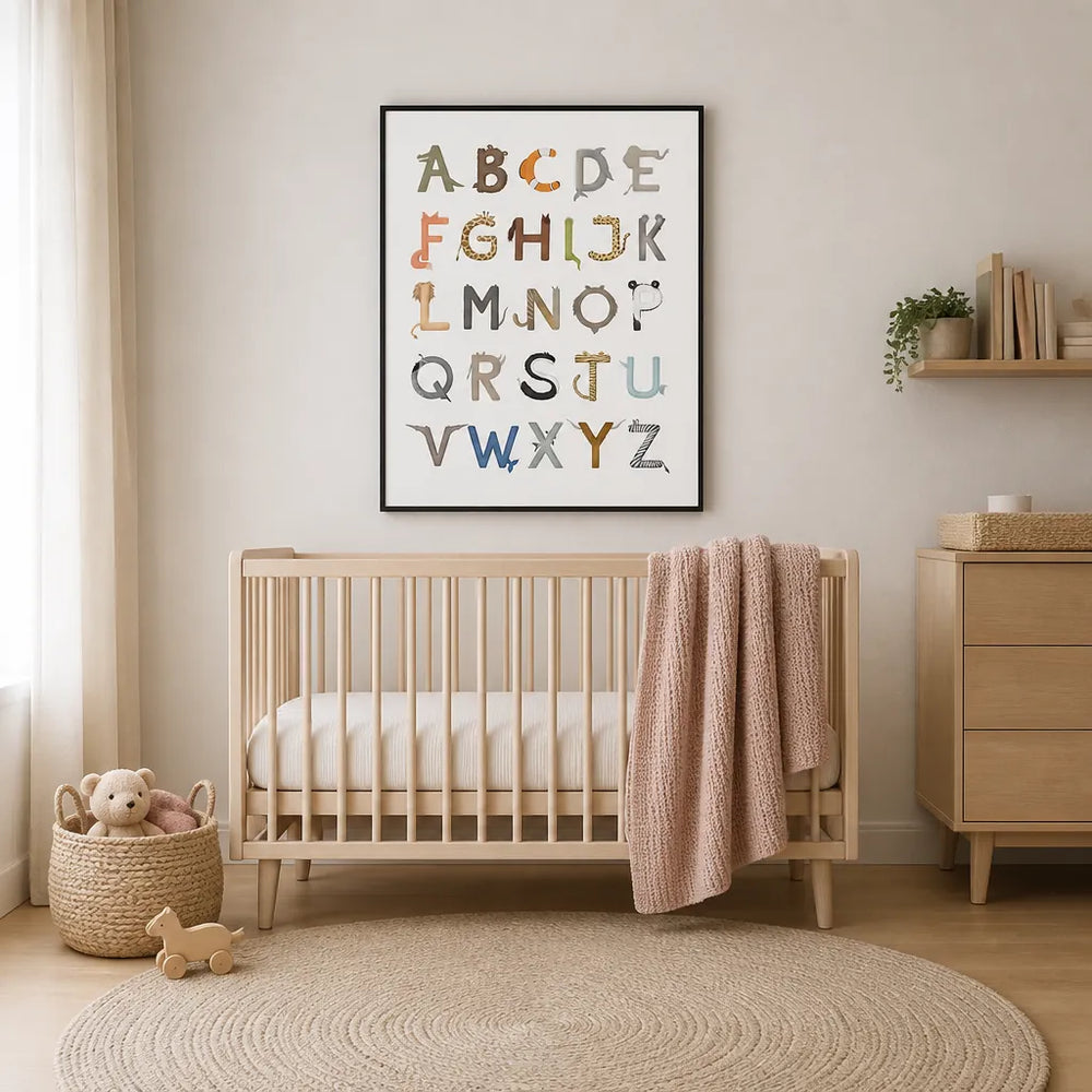 Room mockup featuring Whimsical Wildlife Alphabet Children's Art Print
